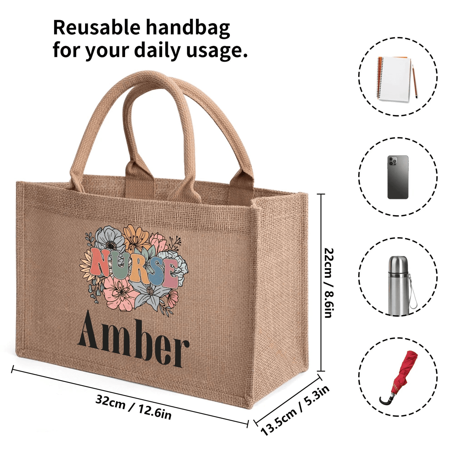 Custom Reusable Jute Burlap Tote Bag