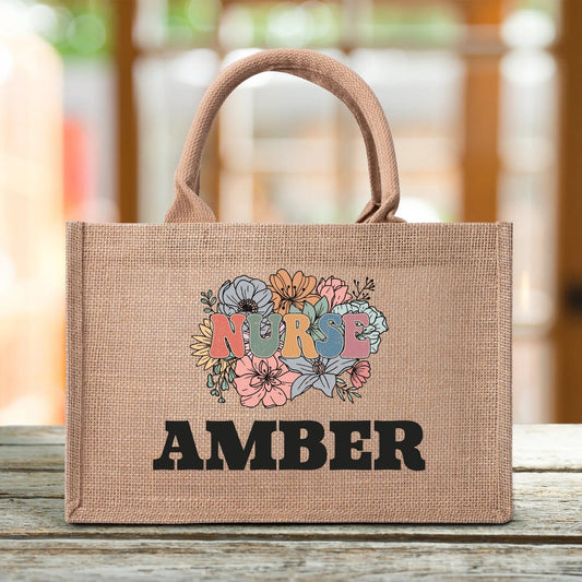 Nurse Custom Name Burlap Tote Bag