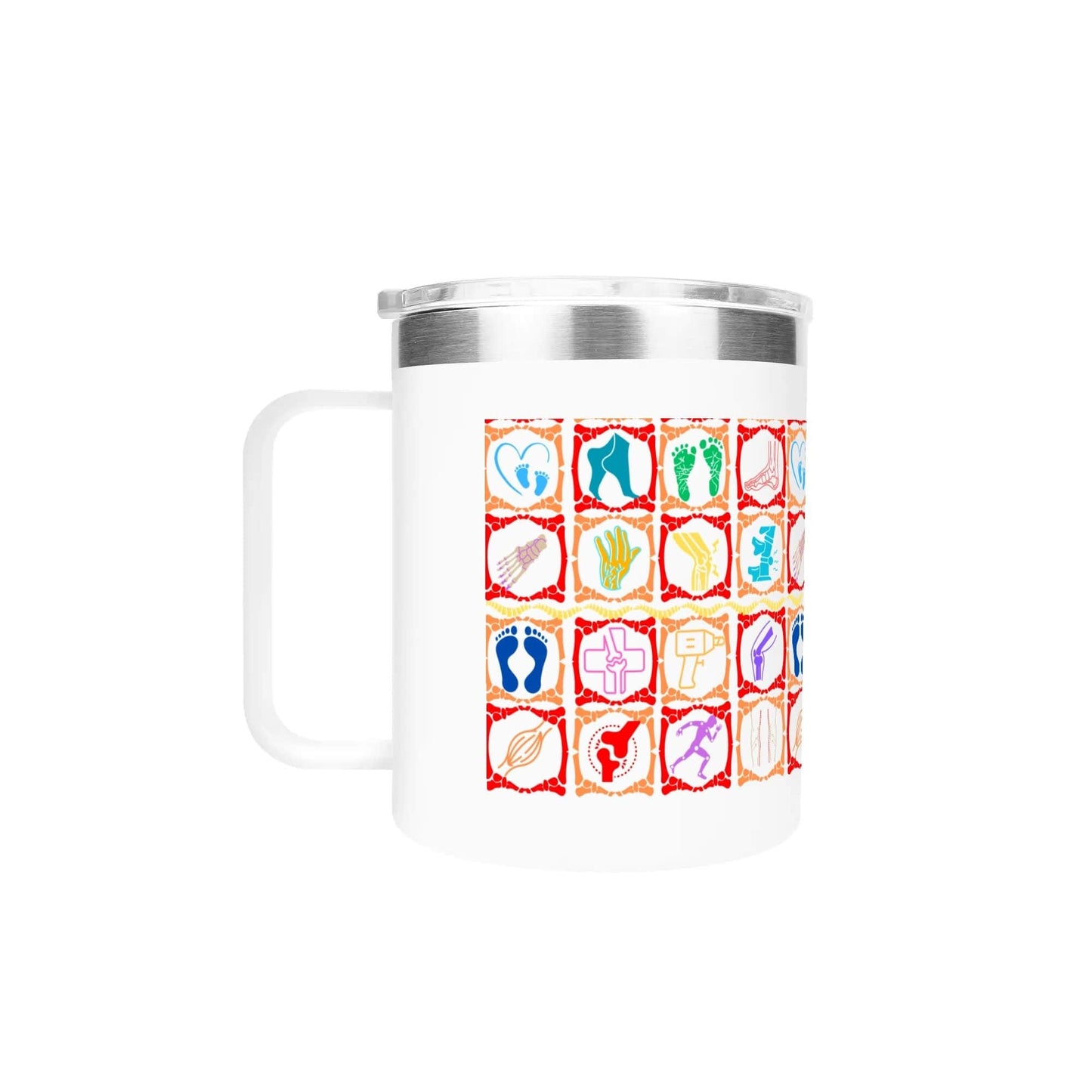 Podoloog Vibrant Icons 12oz roestvrijstalen koffiemok Koffiekopje met deksel en handvat