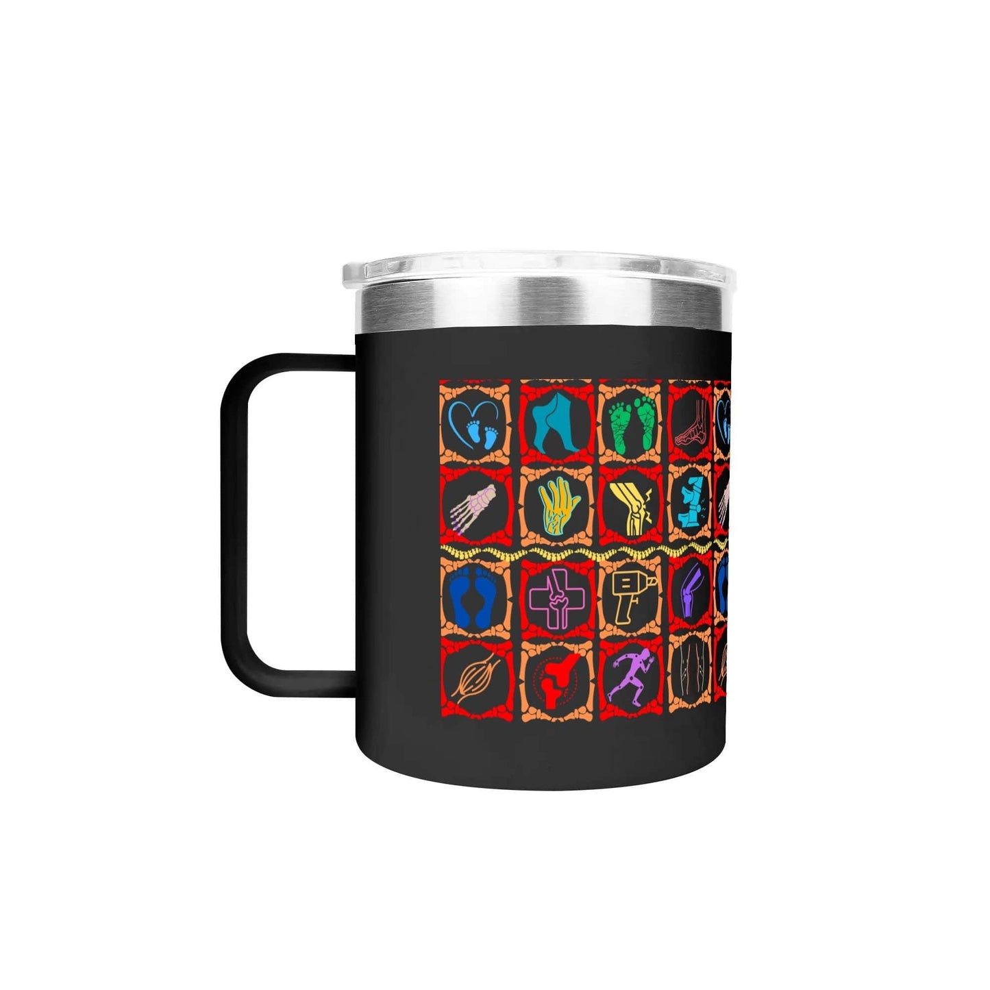 Podoloog Vibrant Icons 12oz roestvrijstalen koffiemok Koffiekopje met deksel en handvat