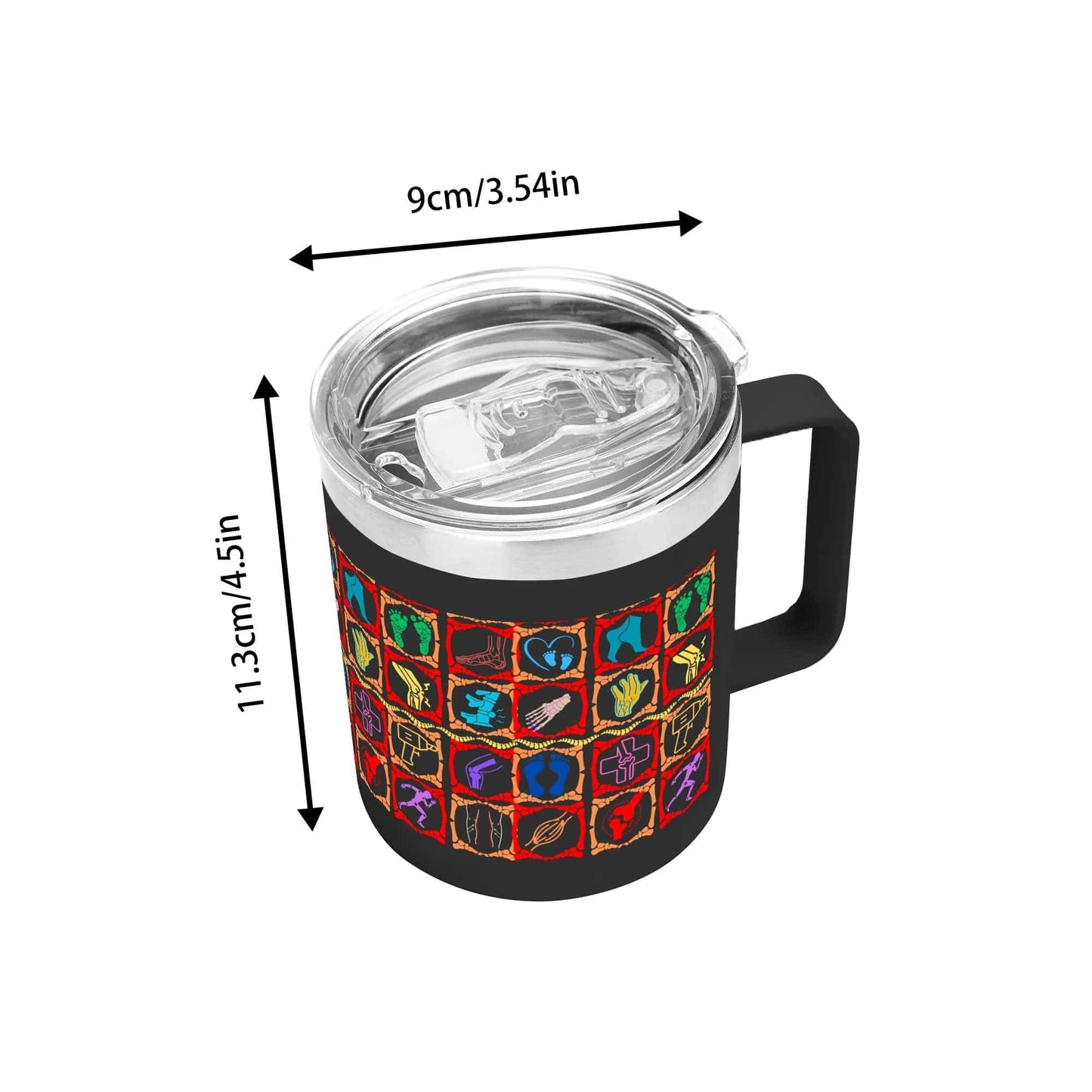 Podoloog Vibrant Icons 12oz roestvrijstalen koffiemok Koffiekopje met deksel en handvat