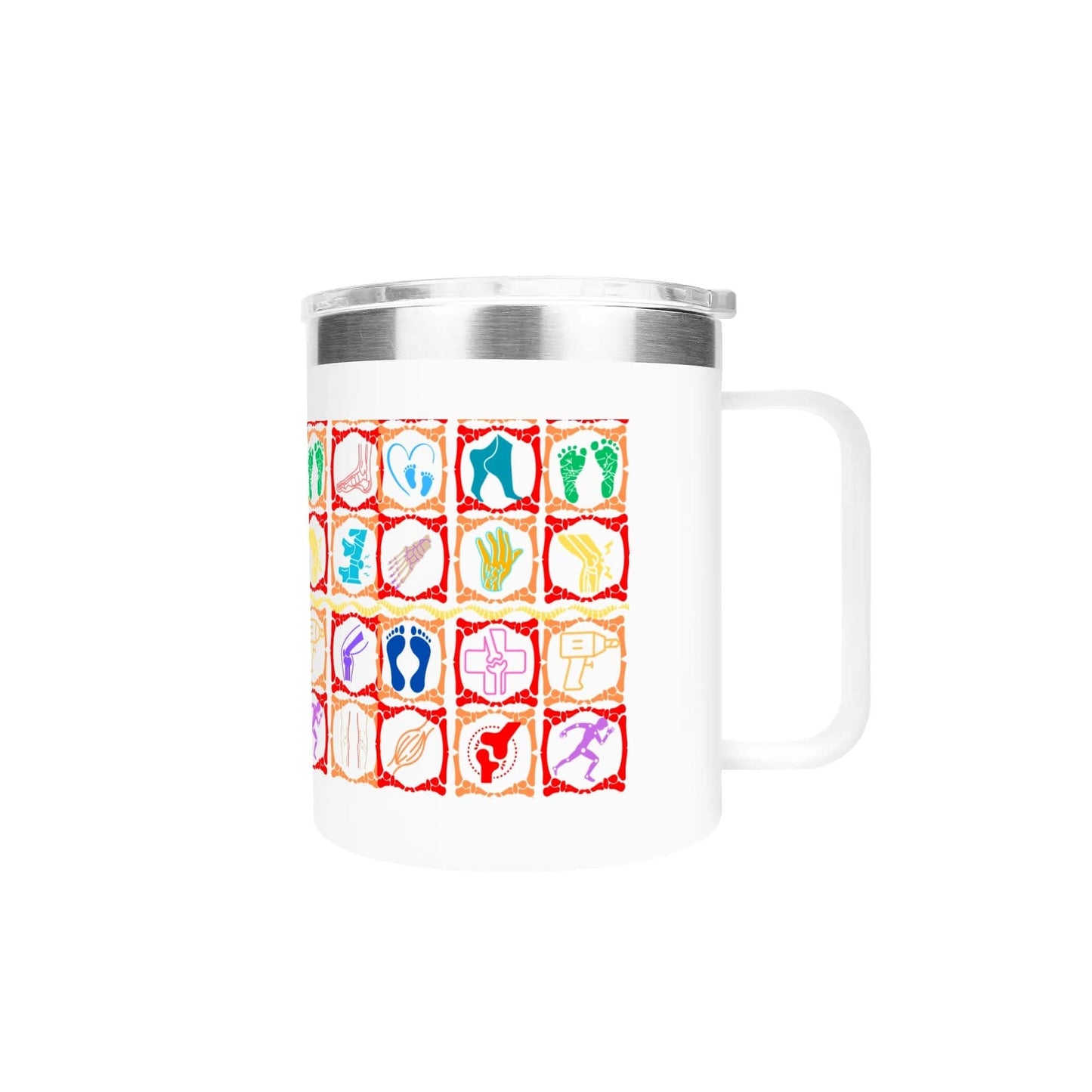 Podoloog Vibrant Icons 12oz roestvrijstalen koffiemok Koffiekopje met deksel en handvat