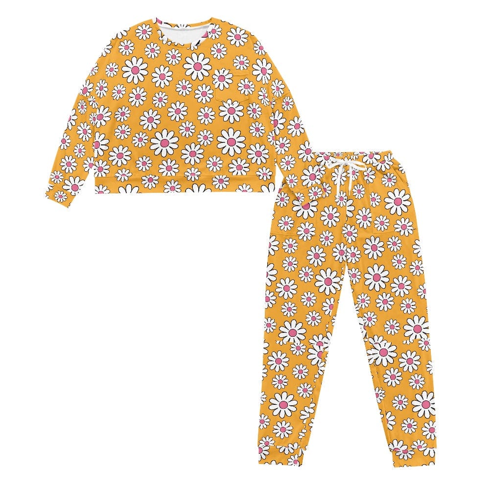 Women's Orange Sunflowers Drawstring Pajamas Set