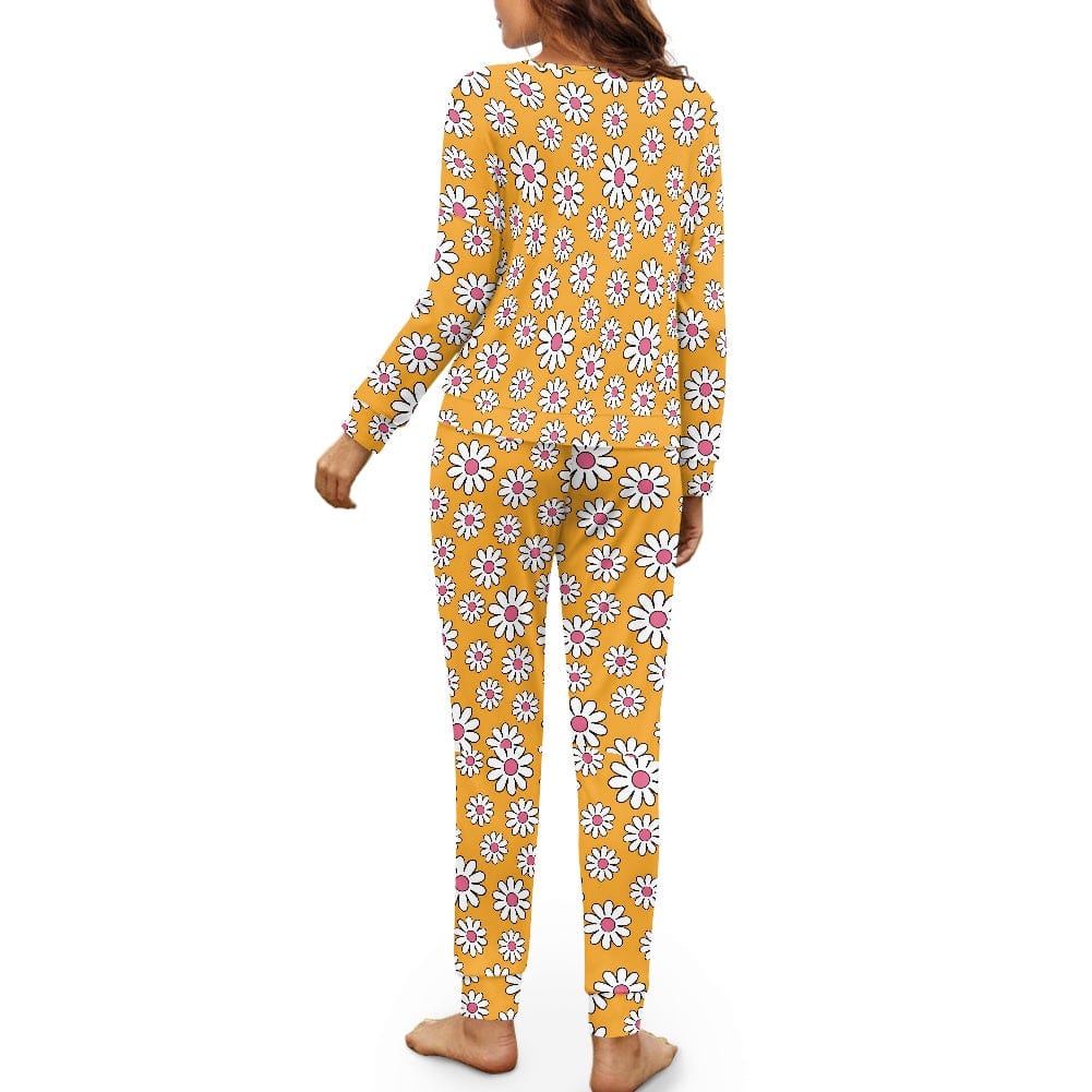 Women's Orange Sunflowers Drawstring Pajamas Set