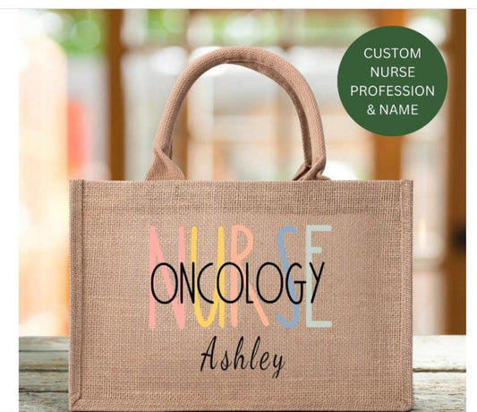 Custom Nurse Burlap Tote Bag