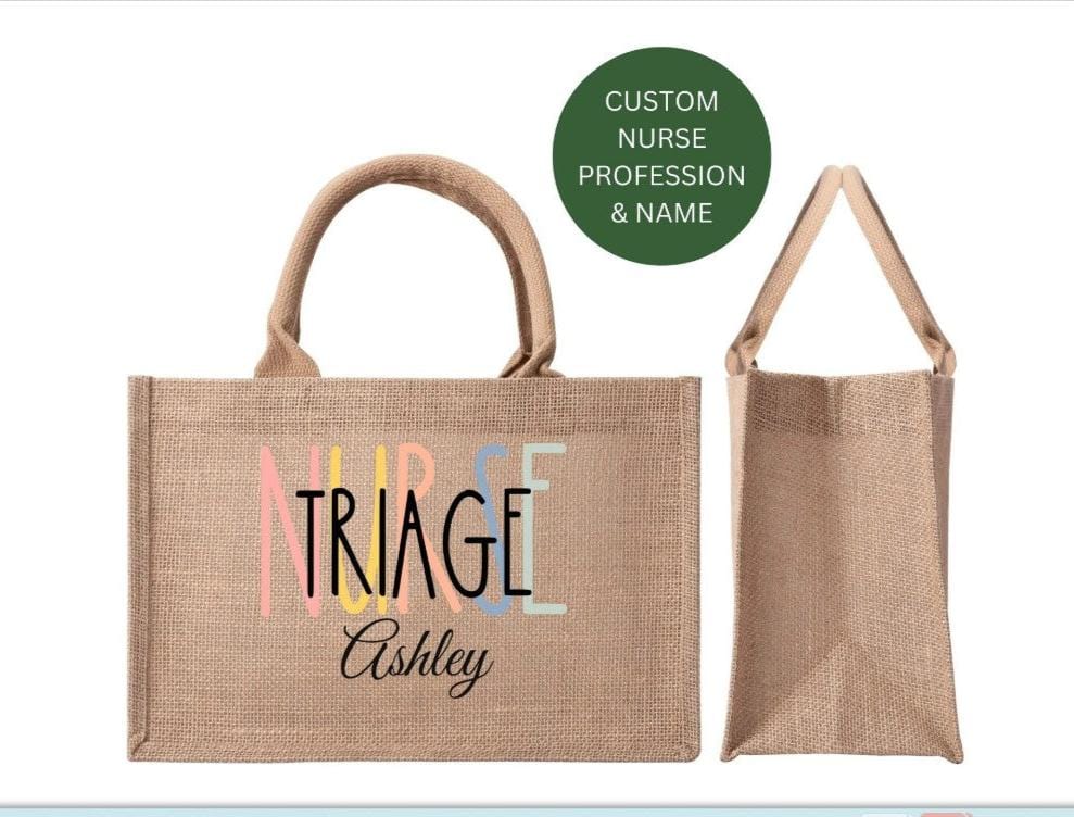 Custom Nurse Burlap Tote Bag