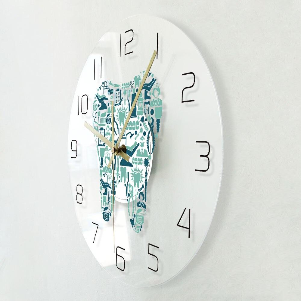 Dentist Dental Care Tooth Symbol Wall Clock Acrylic Hanging Clock Silent Movement Time Clock Teeth Design Dental Office Department Decor - Thumbedtreats