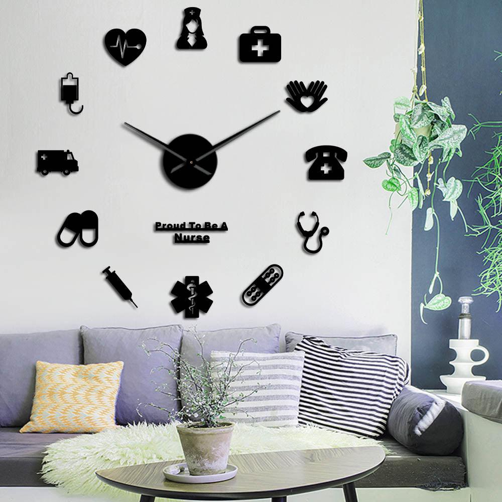 Proud To Be A Nurse Doctor & Nurse Kit DIY 3D Large Mute Wall Clock Medical Office Hospital Wall Art Decor Long Hands Watch - Thumbedtreats