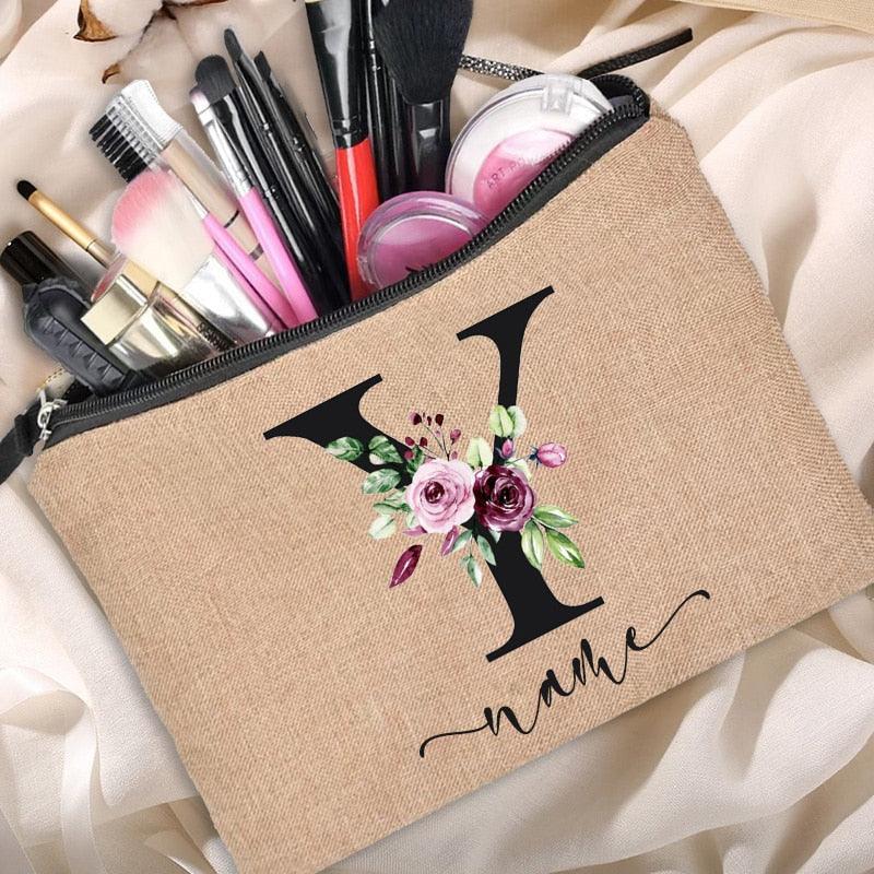 Customized Personalized Name Linen Cosmetic Bag Clutch Outdoor Travel Beauty Makeup Bag Bachelor Party Lipstick Bag - Thumbedtreats