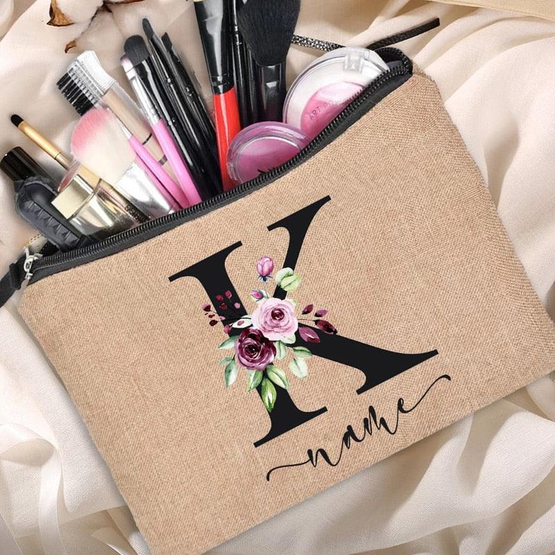 Customized Personalized Name Linen Cosmetic Bag Clutch Outdoor Travel Beauty Makeup Bag Bachelor Party Lipstick Bag - Thumbedtreats