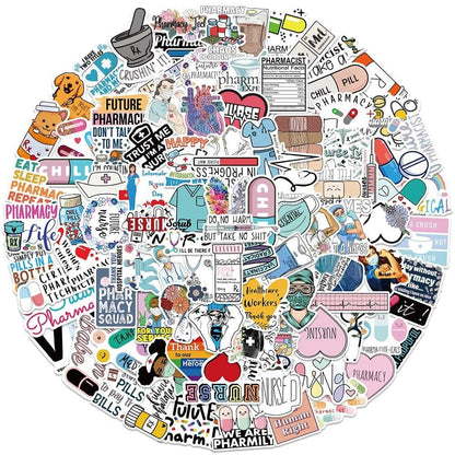 Nurse Stickers Waterproof Pharmacist Decals for Water Bottle Laptop Luggage Car Fridge Graffiti Sticker