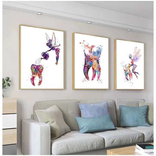 Dental Hygienist 3 Piece Fairy Tooth Frameless Wall Canvas