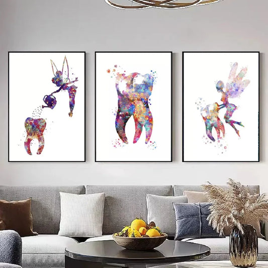 Dental Hygienist 3 Piece Fairy Tooth Frameless Wall Canvas