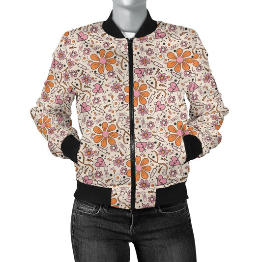 Retro Sunflower Gold And Medical Icons Gold Unisex Bomber Jacket